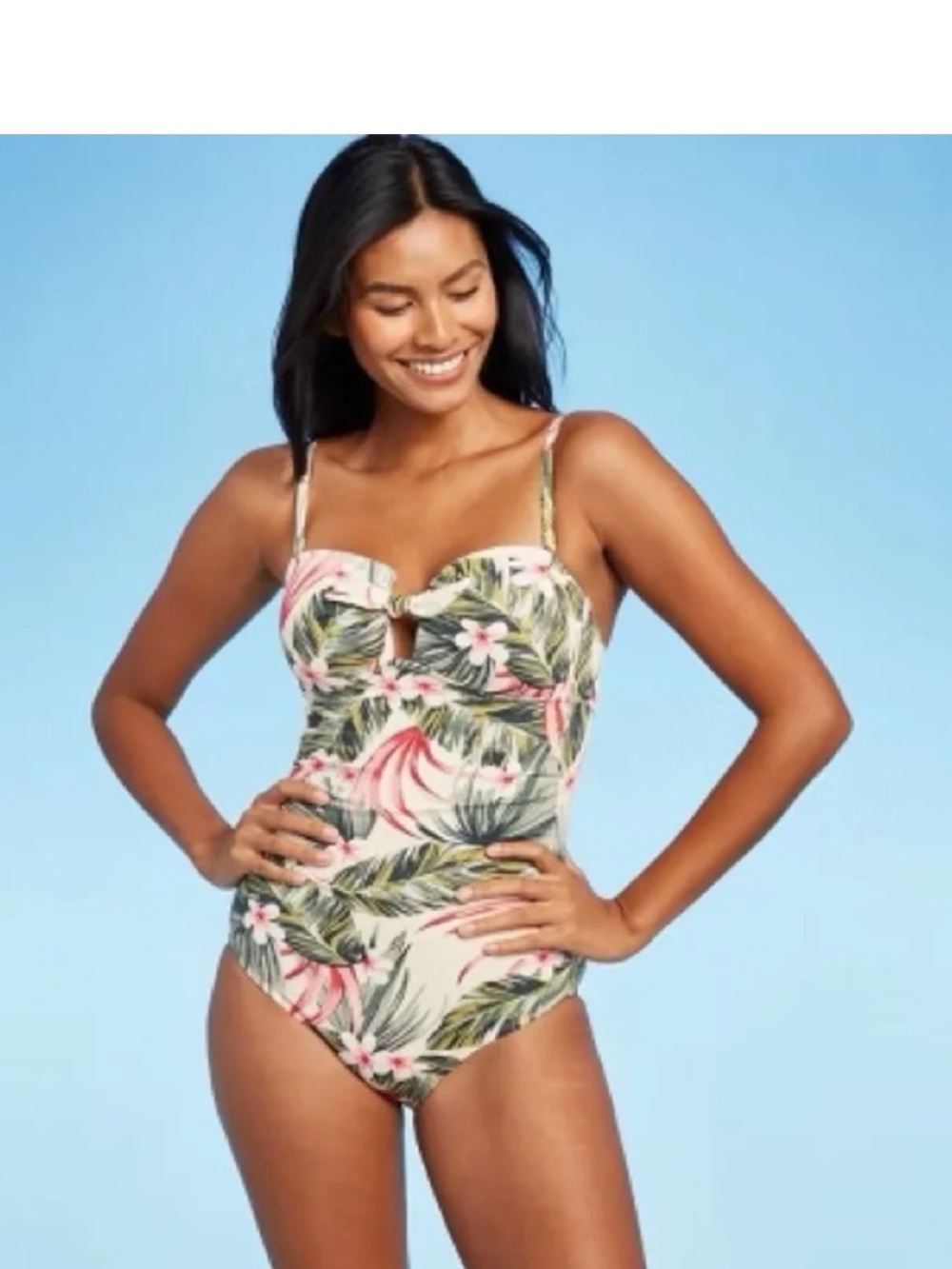 NWT Kona Sol One Piece Swimsuit Convertible Strapless Tropical Floral Resort s